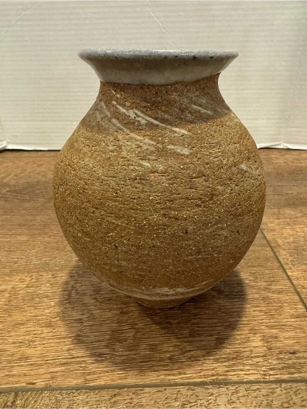 Small Handcrafted Studio Pottery Vase with Textured Brown & White Body